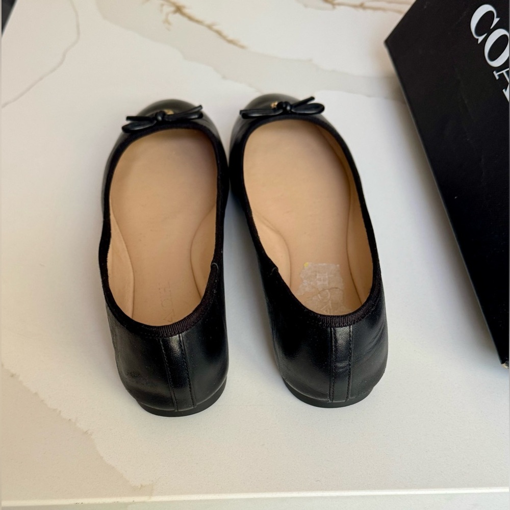 Coach Black Leather Ballet Flats with Bow and Gold C Accent - Picture 2 of 7